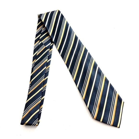 Geoffrey Beene Black Gold Striped Woven Silk Tie - Picture 6 of 6